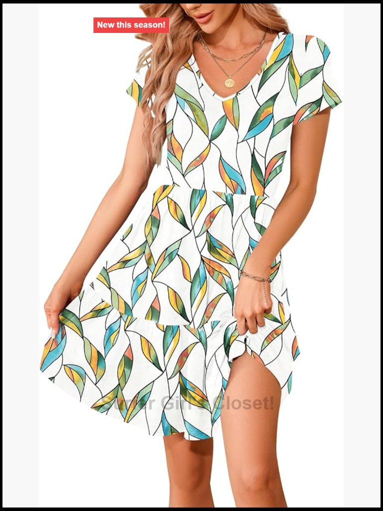 Short Sleeve V Neck Floral Tiered Sundress With Pockets